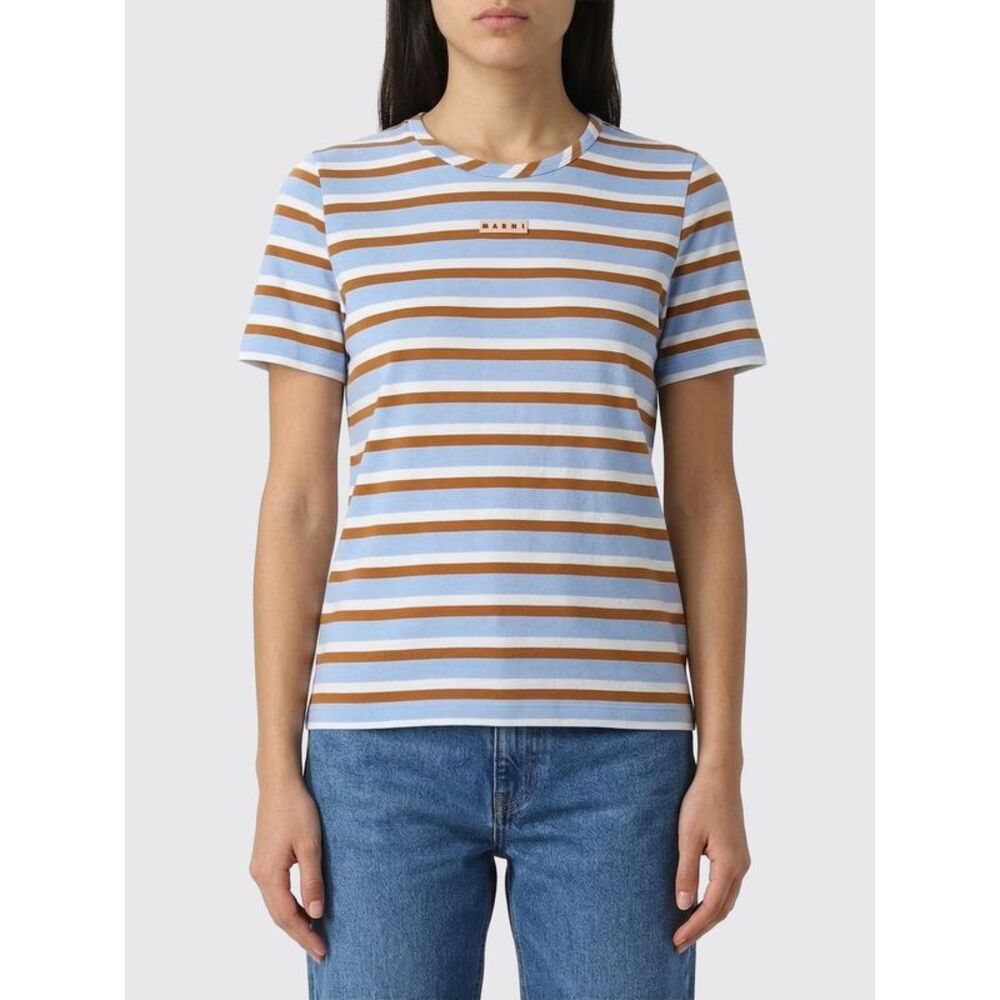 Marni Women Striped Cotton T-Shirts With Logo Marni